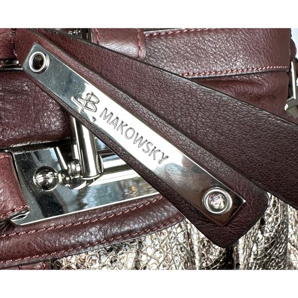B. Makowsky Women’s Brown/Silver Metallic Leather Shoulder Handbag - Picture 5 of 7